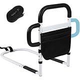 Klvied Bed Rails for Elderly Adults Safety, Adjustable Bed Side Rails with Side Handle, Bed Cane with Motion Light and Storage Bag, Fit King, Queen, Full, Twin,Medium