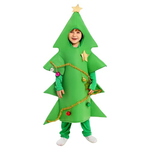[veolaimy] クリスマスツリー 衣装 子供 コスチューム 衣装 キッズ 超可愛い おもしろい コスプレ 衣装 女の子 男の子 帽子付き 舞台服 変装 演出服 人気 カジュアル オシャレ クリスマス 仮装 オシャレ 余興 フェスティバル パーティー(ライトグリーン,L)