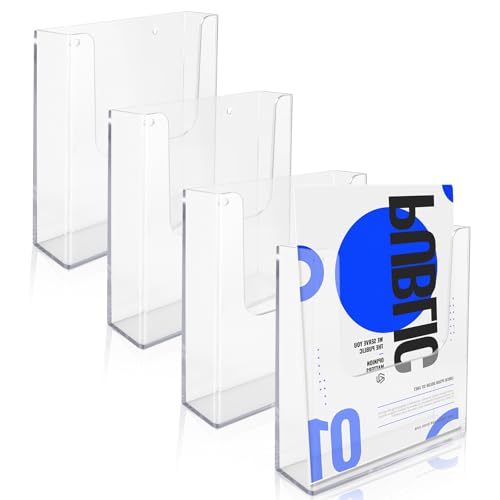 VIDETOL Pack de 4 Portafolletos de Pared Acrílico A4, 224 x 42 x 241 mm, Soporte para Folletos Transparente, Portafolletos de Pared con Tubo de Expansión con Tornillos para Menú, Catálogos, Folletos