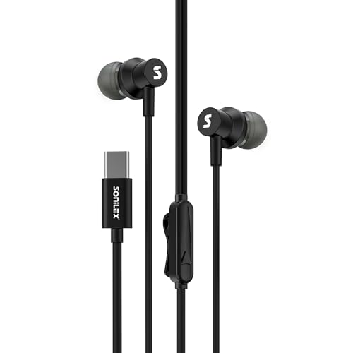 Image of sonilex Bullet-2 in Ear, Type C Wired Earphones with Magnetic Earbuds, Clip Mic, Powerful Audio, Wide Compatibility, Unique Earbuds Design, HD Sound, 1.2M Cable, Black