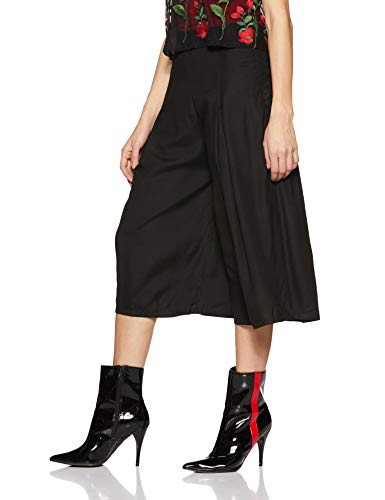Image of Miss Chase Women's Navy Blue Solid Knee Length Relaxed Culottes