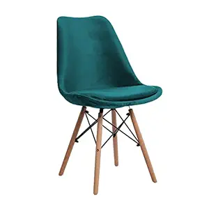 Finch Fox Eames Replica Nordan DSW Stylish Modern Cushion Velvet Side Dining Chair on Beech Wooden Legs in T.Blue Color