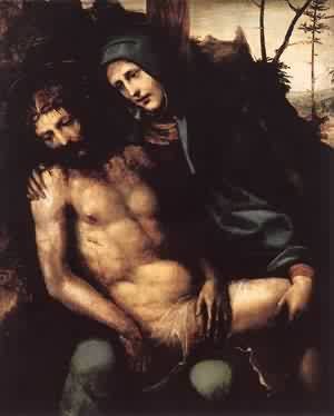Il Sodoma Pieta peinture à l'huile sur toile œuvre d'art religieuse émouvante