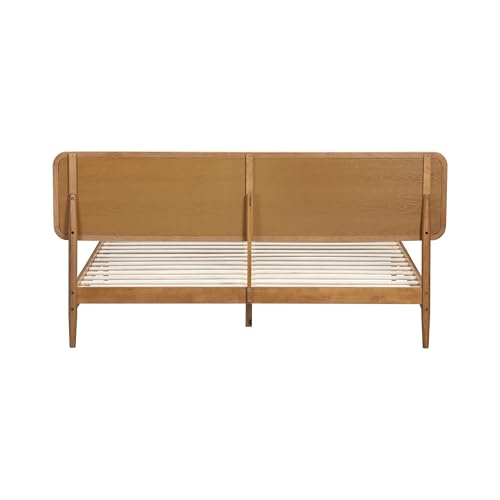 Image of NTC Lupin Wooden Bed Frame with Headboard and Natural Rattan, Solid Oak /Rubber Wood Foundation with Silent Slats, 1000 Lb Capacity, Effortless Assembly (Natural Cane - Rustic Oak, King)