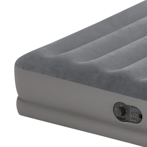 Intex 64114 - Luftbett Selbstaufblasend Doppelbett Dura-Beam Prestige Mid-Rise, mit integrierter USB-Elektropumpe, Geeignet für 2 Person, PVC, Grau, 152x203x30 cm