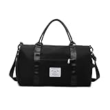 ATTEEFI Mochila Gimnasio Mujer con Compartimento para Zapatos, Impermeable Bolso de Deporte para Gimnasio, Gran Capacidad Bolso de Viaje Plegable Negro, para Ropa, Zapatos y Artículos de Tocador