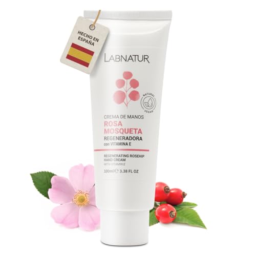 Labnatur Crema de Manos Rosa Mosqueta - Con Aceite de Avellanas, Urea y Karité - Regeneradora - Para Arrugas, Manchas y Cicatrices - Textura Ligera - Natural y Vegana - Fabricada en España - 100 ml