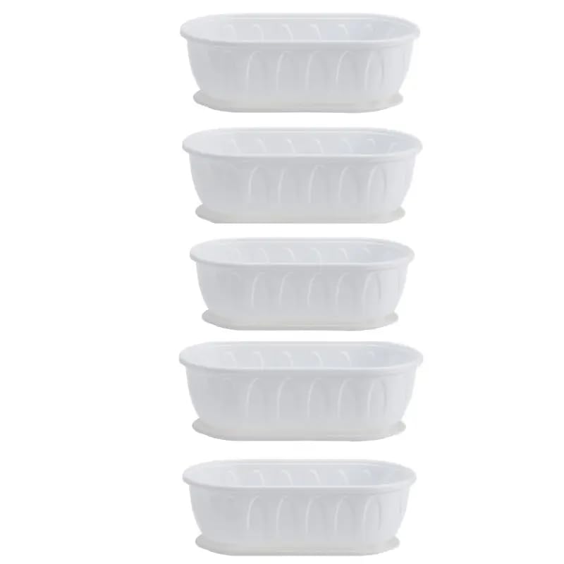 Image of StyleX Store Plastic Rectangle Round Corner Flower Pots with Drainage Hole Saucers Durable Outdoor Indoor Planters with Tray Plant Containers for Balcony, Garden, Home & Office (Set of 5 White)
