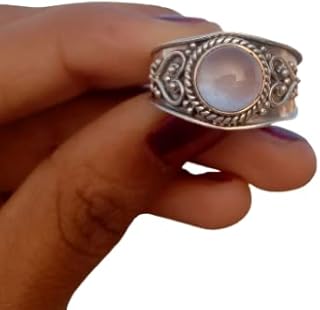 Rose Quartz Ring, Band Ring, Round Stone Ring, Pale Pink Gemstone Ring, Wedding Ring, Wide Band Ring, 925 Silver Plated Ring, Boho Ring, Dainty Ring, Handmade Ring, Self-Love Ring, Vintage Ring, Silver Heart Design Ring, Christmas Gifts