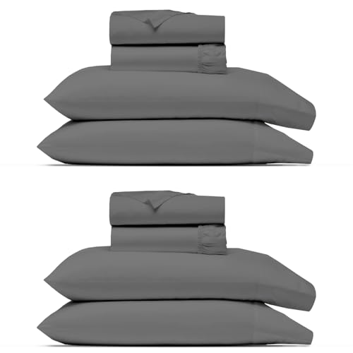 Image of THREAD SPREAD Egyptian Cotton Sheets Queen Size Pack of 2-1000 Series High Thread Count Cotton Queen Sheet Set (8 PC, Dark Grey) 16 inch Snug Fit Deep Pocket, Sateen Weave Ultra-Soft Hotel Luxury Sheets