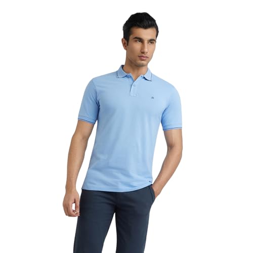 Image of Raymond Men's Modern Fit Solid Pattern Pure Cotton Polo Neck Half Sleeve Casual T-Shirt
