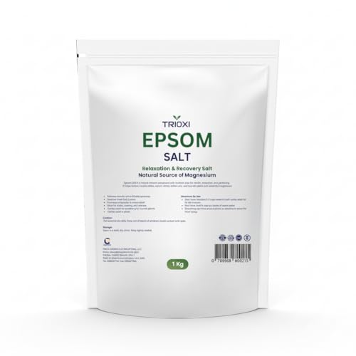 Trioxi Epsom Salt 1 Kg Pure Magnesium Sulfate Crystals Relaxing Bath Soak Foot Soak & Natural Remedy Premium Quality