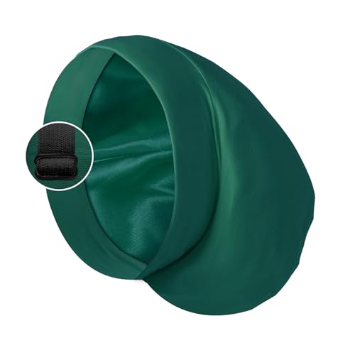 Satin Bonnet Silk Lined Sleep Cap- Adjustable Hair Cover for Women Men Frizzy Hair Night Cap Patients Care Dark Green