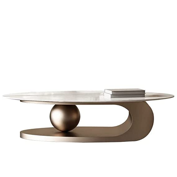 White Marble top Storage Shelf Modern Table Top Water Proof Storage Coffee Table for Living Room KOHINOOR DECOR Coffee Centre Table White Oval Shape