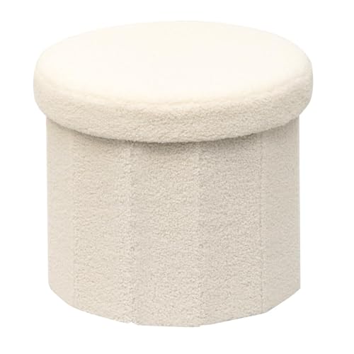 Image of B FSOBEIIALEO Storage Ottoman Cube, Round Ottomans with Storage Foot Stool Footrest for Lving Room, Boucle Ottoman Seat for Dorm Room,Faux Teddy Fur, White 15"x15"x13.19"