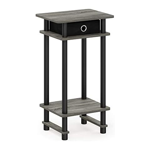 Furinno Turn-N-Tube Tall End Table, Side Table with Bin, French Oak Grey/Black Cover