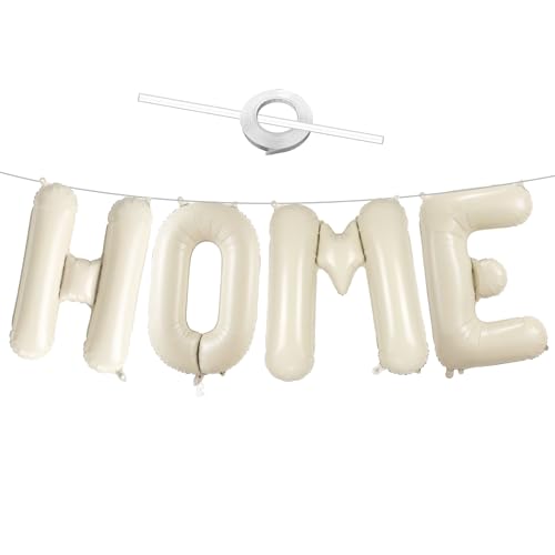 Beige HOME Balloons 40 Inch Welcome HOME Cream White Letter Balloon for Housewarming Decoration Large White Foil Letter Balloons Sign for Sweet Homecoming Party Balloon Banner for Party Supplies