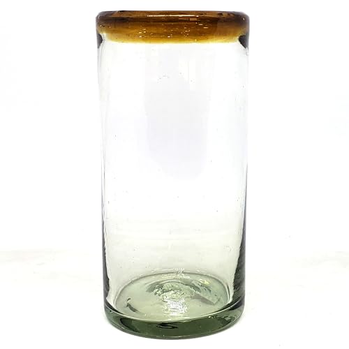 Amber-Rim-20-oz-Tall-Iced-Tea-Glasses-set-of-6-Mexican-Handmade-Glassware-Recycled-Glass-Lead-Toxin-Free-Tall-Iced-Tea Amber Rim 20 oz Tall Iced Tea Glasses set of 6 Mexican Handmade Glassware Recycled Glass Lead Toxin Free Tall Iced Tea