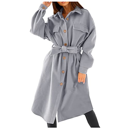 Manteau fin en fausse laine femme gris long avec poche fermeture éclair taille M