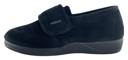 DeValverde Zapato Invierno para Mujer Pies Delicados - Anatómica Flexible y Ligera con Velcro - Terciopelo - Suela Antideslizante - Plantilla Acolchada - 35-42EU (Negro, 37)