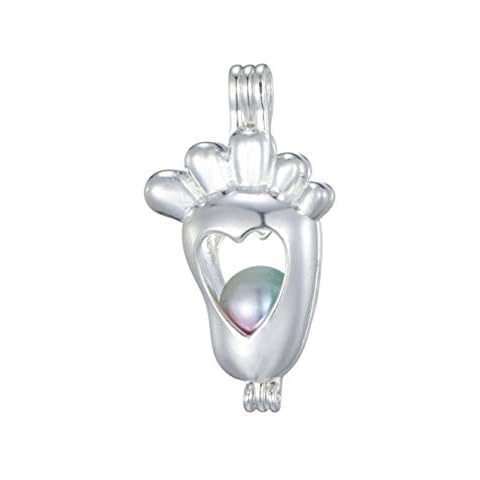 manloufushi 10pcs Foot Hollow Out Heart Silver Pearl Cage Locket Pendants, Essential Oil Diffuser DIY Necklace Bracelet Jewelry Making Craft Cover