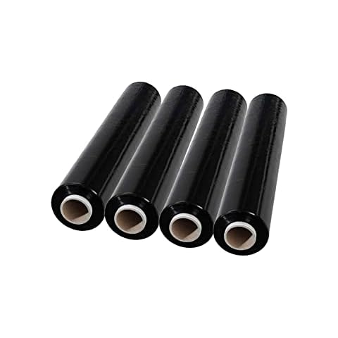 KAPCO 4 x Black Pallet Shrink Wrap Stretch Film [20 Microns, 400mm x 150m] Heavy Duty Industrial Non-Extended Core Strong Plastic Cling Packaging Roll for Moving Home Furniture Luggage Wrapping Parcel Cover