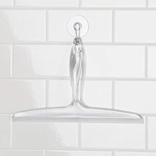 iDesign Plastic Bathroom Squeegee with Suction Hook Holder, Clear, 12-Inch (Pack of 1)