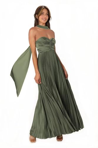 Women's Strapless Satin Bridesmaid Dresses with Scarf Pleated A Line Long Prom Formal Evening Party Gowns