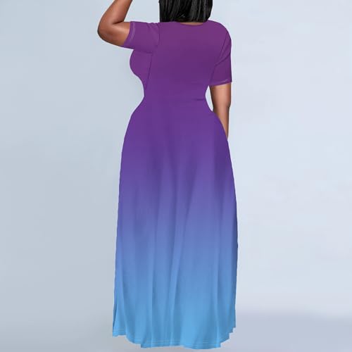 Image of PinkPatty Women's Plus Size Maxi Dresses Short Sleeve Sundress Summer T-Shirt Beach Long Dress with Pockets