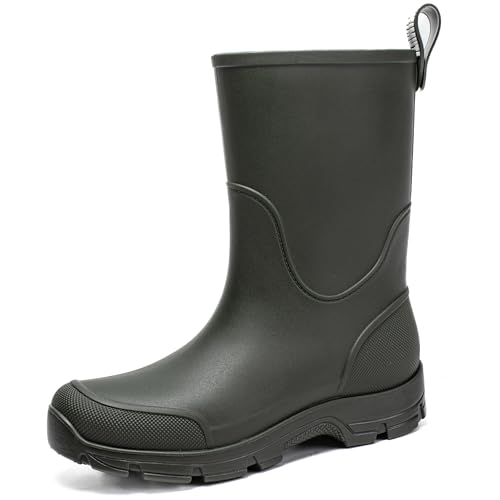 Image of WOWSTICK Waterproof Rain Boots for Men and Women Lightweight Slip Resistant Fishing Deck Garden Mid-calf Outdoor Work Booties