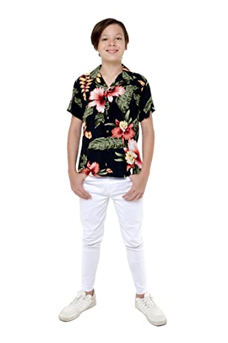 Matching Hawaiian Luau Sibling Boy Girl Butterfly Dress Aloha Shirt in Rafelsia Black3