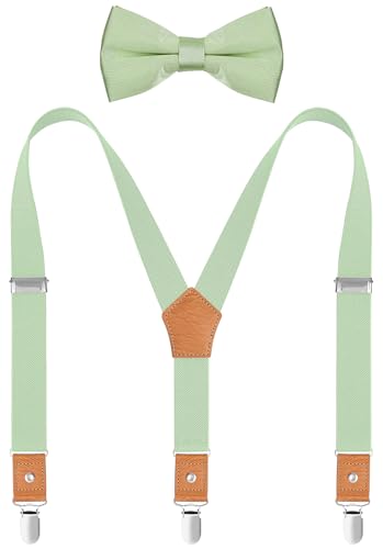 Men's Boy's Suspenders and Bow Tie Set Elastic Y Back with Metal Clips