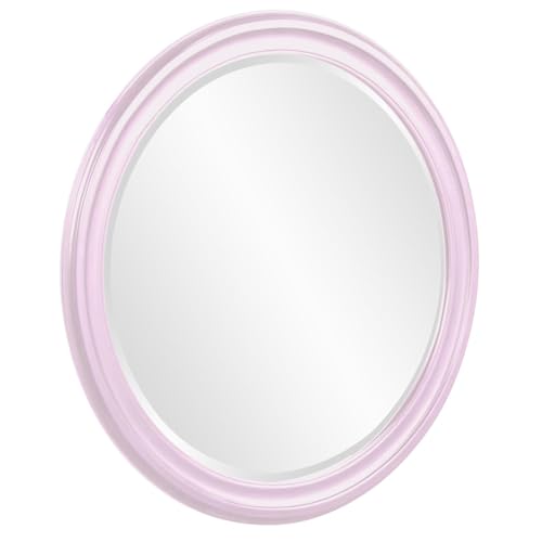 Image of Howard Elliott Collection George Round Glossy Lilac Wall Mirror, Bevelled Vintage Hanging Wood Framed Vanity Mirrors for Home Decor, Living Room, Bathroom, Bedroom, or Hallway, 36 Inch Round