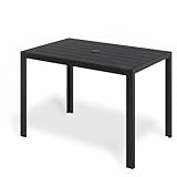 Clevich Gartentisch mit Schirmloch, 110×70cm wetterfester Balkontisch, Aluminium, WPC rechteckiger Outdoortisch, rutschfest und witterungsbeständig, bietet Platz für 4-6 Personen, schwarz