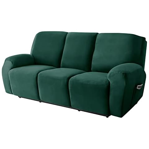 Recliner Slipcover for 1 2 3 Seater, High Stretch Velvet Recliner Sofa Covers Reclining Couch Covers Furniture Protector (Dark green,3 seater) Cover