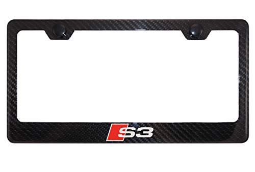 Fit Audi S3 4K Gloss Black Carbon Fiber License Plate Frame with Cap