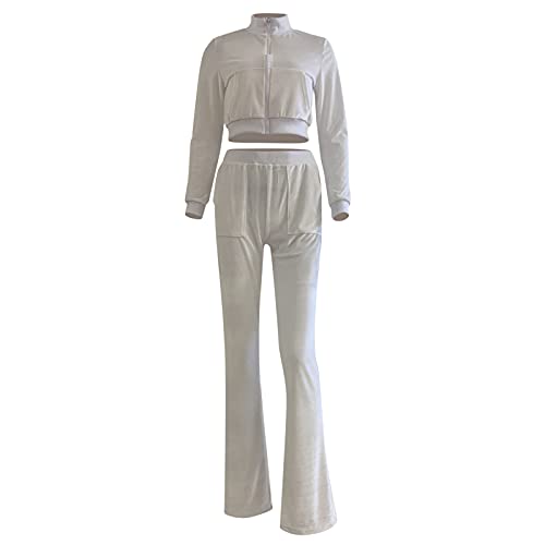 Jofow Women's Casual Fashion Solid Color Velvet Two-Piece Slim Sports Suit Long-Sleeved Pants For Women Skinny #TOP1