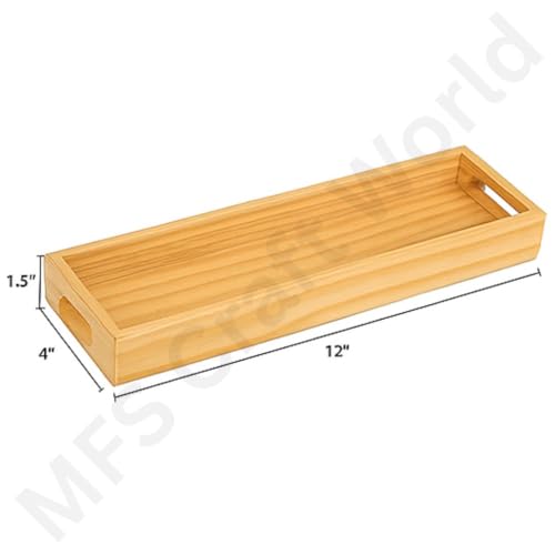 Image of Premium Pine Wood Serving Tray - Rectangular Wooden Tray with Handles for Kitchen, Dining, Coffee Table & Home Decor - Tea Snacks Breakfast Tray (Natural)