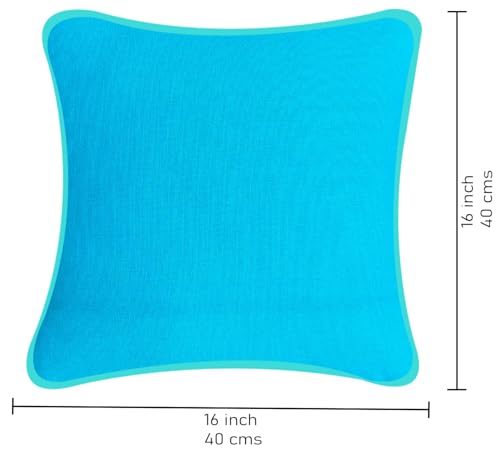 Image of SAJAVAT HOME Hand-Knitted Cotton Cushion Covers Set of 2 | Cyan Blue Decorative Sofa Cushion Cover for Living Room, Bed & Chair | Soft 16x16 Inch (40x40 cm) Pillow Covers