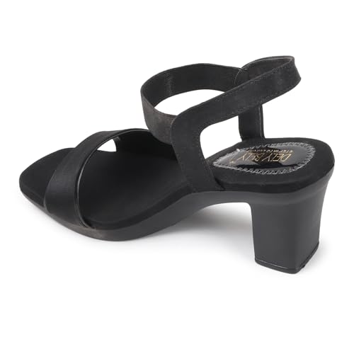 Image of Women's Stylish Black Block Heel Sandals - Comfortable Heels with Ankle Strap - Party, Office & Casual Footwear