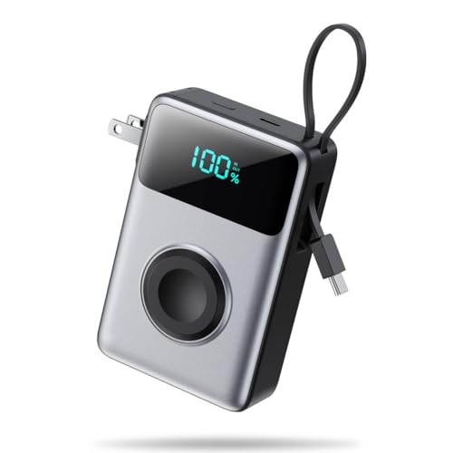 4-in-1 Portable Charger With Built-in Wall Plug&USB-C Cables,10800mAh Power Bank with iWatch Charger,QC4.0+PD 25W Fast Charging Battery Pack,Travel Essentials for iPhone 17/16,Apple Watch,Android etc
