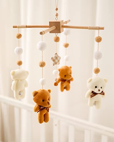Image of Baby Crib Mobile Animal Bear Crib Accessories Toys Safari Mobile for Bassinet Soothe Toy Boho Nursery Decor for Girls Boys Teddy Bear Room Decor
