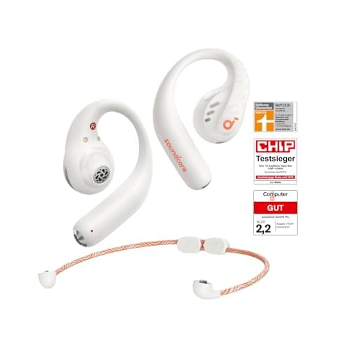 soundcore by Anker Open-Ear Kopfhörer AeroFit Pro, 46h Akku, Intensiver Sound LDAC, Ultra leicht, Bequem, Ergonomisches Design, Bluetooth 5.3, IP55 Wasserschutz, App, Kabellos Schneeweiß