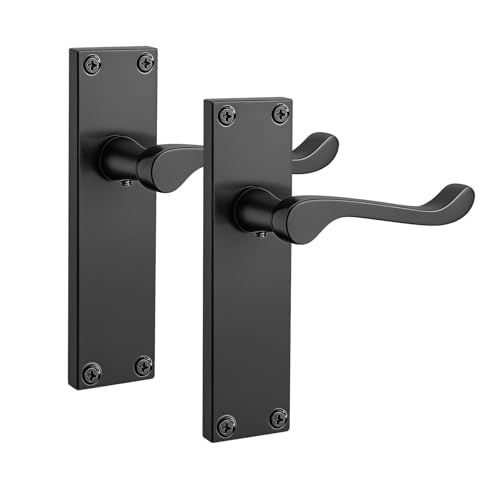 Pinlin Matte Black Elegance Range Victorian Scroll Lever Latch Handles Black Backplate Door Handles Contemporary Design for Internal Wooden Doors