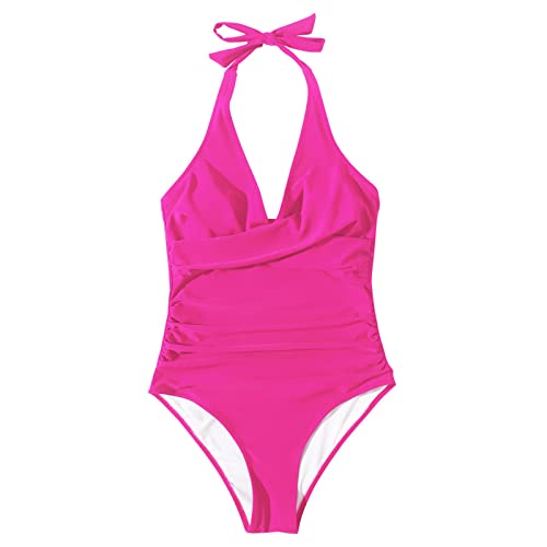 Image of SUUKSESS Women Sexy Tummy Control One Piece Swimsuits Halter Push Up Bathing Suits