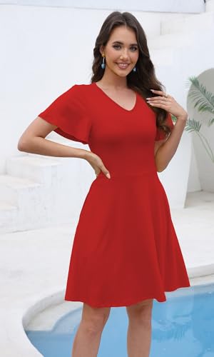 Image of COSSEN Women's Casual T Shirt Dress V-Neck Short Sleeves Swing Dresses Birthday Party Summer Travel Beach with Pocket