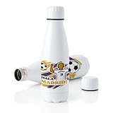 Botella deportiva de acero inoxidable 700 ml con tapón de seguridad – bidón personalizable para fútbol, colegio, trabajo y uso diario en niños y adultos – ligera y resistente (Madrid, Chico)