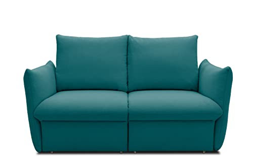 Lo schienale di questo divano con molle è rivestito in tessuto reale. In questo modo è possibile scegliere liberamente se il divano letto sulla parete o liberamente nella stanza diventerà accattivante.