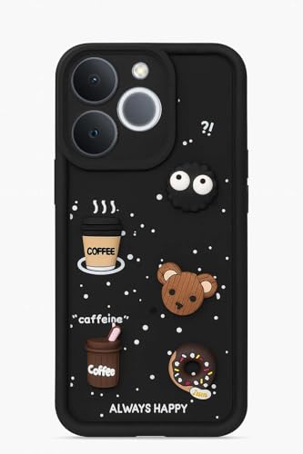 Image of Bintage Cute Fun Taddy Cartoon 3D Ball Bear Milk Cake Coffee Silicon Case Full Body & Camera Protection Back Cover Compatible for Realme P4 Lite 4G - Black