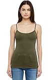 Emmalise Women's Camisole Built in Bra Wireless Fabric Support Short Cami (Olive, Small)